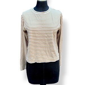 AYR Long Sleeve Tee Striped Slushy Size Small Pima bCotton White Camel